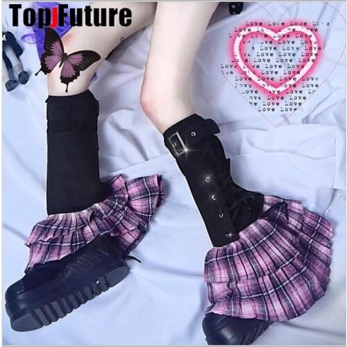 Punk Japanese black sweet pink lattice Girl Skirt magazine bandage detachable leg cover XYGY