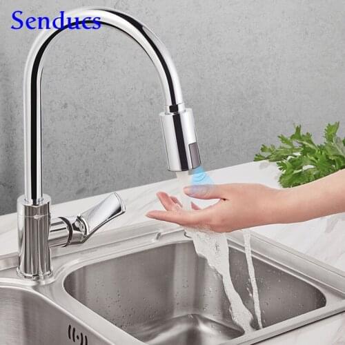 Touchless Kitchen Faucet Senducs Automatic Sensor Hot Cold Kitchen Faucets Handfree USB Touchless Chrome Kitchen Mixer Taps