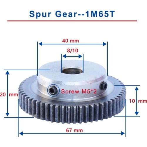 1 Piece 1M65T Spur Gear Bore Size 8 / 10 mm gear wheel Low Carbon Steel Material High Quality worm gear For Motor