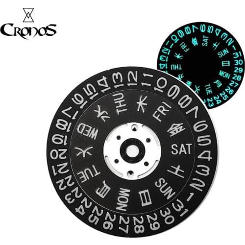 Cronos Movement Part Accessories Luminous Date Week Day Disc Black Printed with C3 BGW9 for NH35 NH36