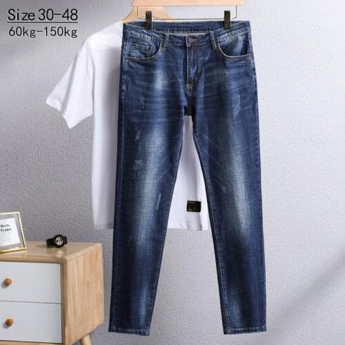 Jantour Cotton Spring Autumn Mens Jeans Wash Vintage Slim Fashion High Quality Denim Pants Trousers Large Size 30-40 42 44 46