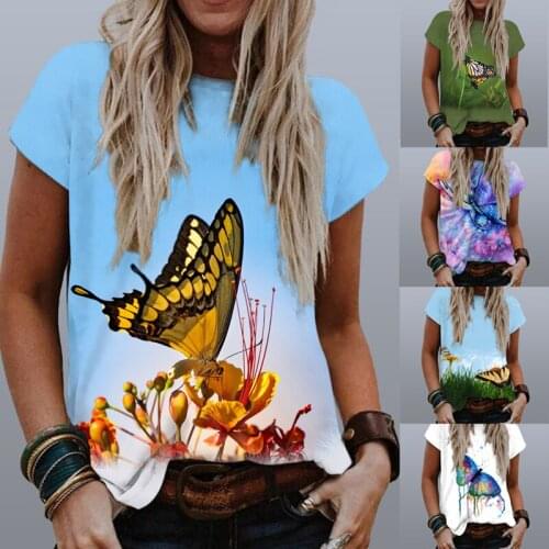 T Shirt Women 2021 New Fashion Casual Tops Summer Clothing Butterfly Printing Lady Short Sleeve Harajuku T-shirt