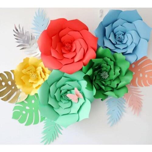 Giant Card Stock Paper Flowers With Leaves Full Wall Wedding Backdrops Decoration Windows Display Photo Booth para decora o