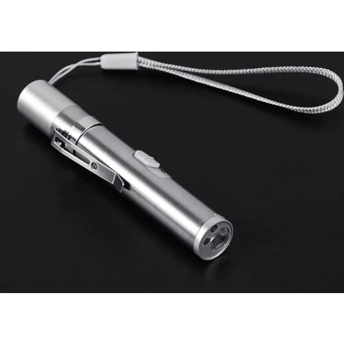 3 In 1 Cat Chaser USB Charge Pflichtige Fun Traning Toys Silver Interactive LED Light Pen Pointer Flashlight For Fake Currency