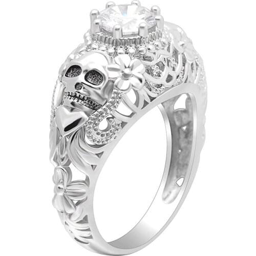 Seanlov Skull CZ Silver Color Rings For Women European And American Punk Style Motor Biker Men Ring Punk mens Jewelry