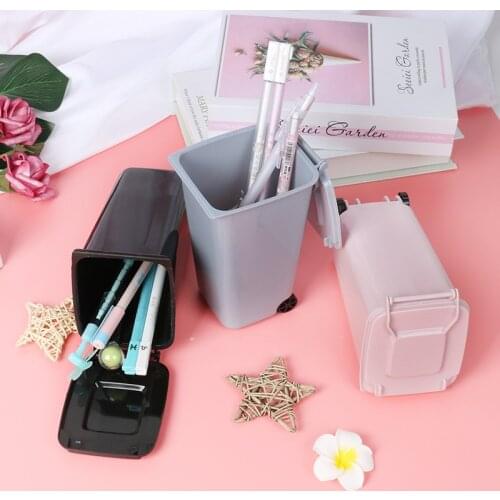 Korean Version Lovely Girl Heart Pink Trash Can Modeling Pen Holder Fairy Beautiful Girl Student Desk Container Storage Bucket