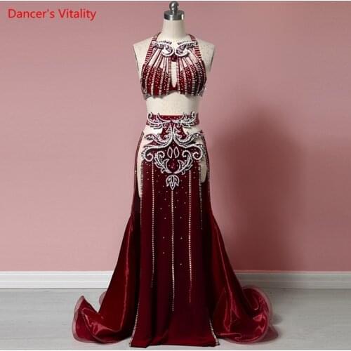 Belly Dance Suit Diamond-Studded Bra High waist Split Skirt Performance Set High-End Custom Adult Child Competition Clothing