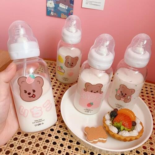 Creative Adult Nursing Bottle Cute Transparent Glass Water Bottles for Girls With Straw Portable Kids Student Drinking Bottles