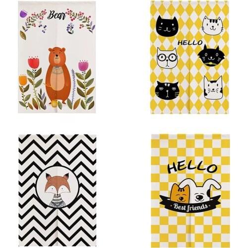 Cartoon Animal Cotton Linen Cloth Door Curtain Bedroom Kitchen Cabinet Partition Curtain Half Panel Curtain Blackout Curtain