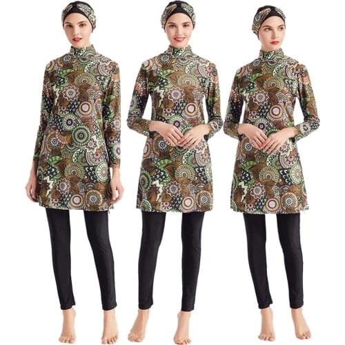 Muslim Swimwear Islamic Women Modest Hijab Plus Size Burkinis Print Swimming Bathing Suit Beach Swim Wear Full Cover Swimsuit