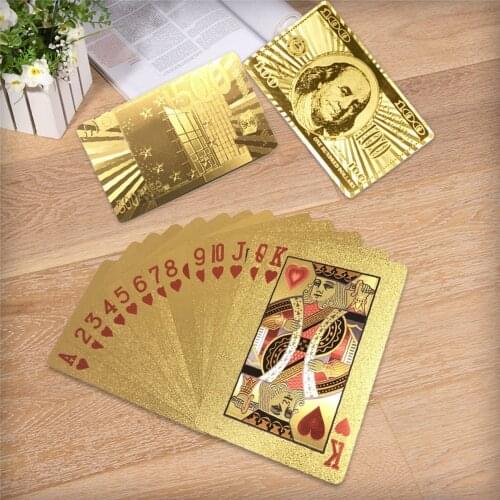 Golden Playing Cards Set Waterproof Plastic PVC Black Color Poker Cards Sets Magic Tricks Poker Creative Box-packed 54sheets/set