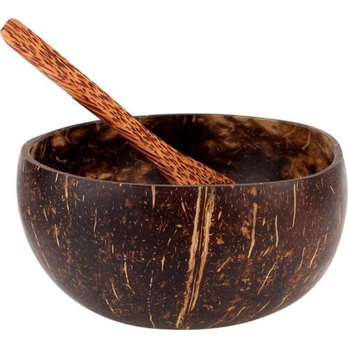 Fruit Decoration Bowl Spoon Set Natural Coconut Bowl for Coco Smoothie Fruit Salad Kitchen Tableware Wood Tableware