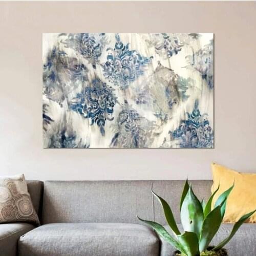 Canvas Wall Art Home Blue Flowers Grain Pattern Decorative HD Printed Poster Painting Modern Modular No Frame For Living Room