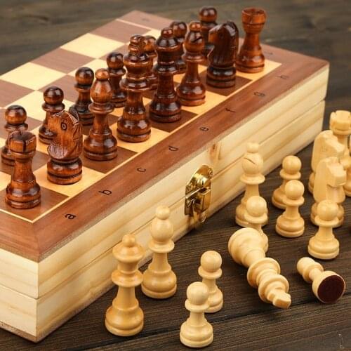 Board Games Wooden Chess Set Folding Magnetic Large Board With 34 Chess Pieces Interior For Storage Portable Travel Game Pieces
