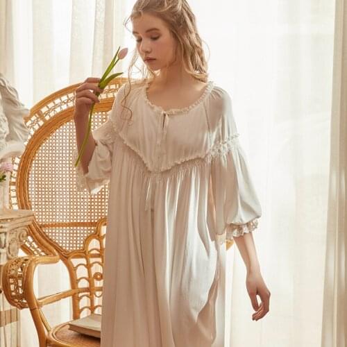 Women Sleepwear Summer Nightie Dress Victorian Romance Novel Vintage Nightgown White Pink