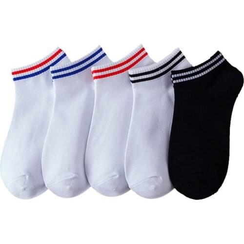 5 Pairs Spring Summer Women Socks Solid Color Stripe Women Boat Socks Comfortable Breathable Cotton Socks Girls Ankle Socks