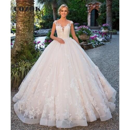 Ball Gown Puffy Wedding Dress Lace Appliques Tulle Long Formal Elegant Luxury Bride Wedding Gowns Custom Size CZ31