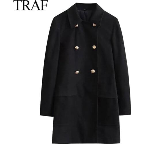 Женские черные пальто TRAF China At AliExpress
