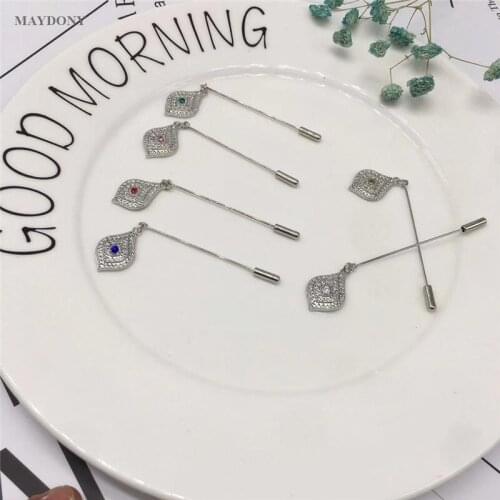 TZ11 12 Pcs Set New Fashion Crystal Leaf Feather Brooch Pin Muslim Hijab Scarf Pins Scarf Clip Wedding Pin For Women