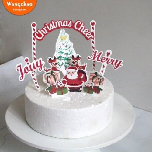 Merry Christmas Cake Topper Santa Elk Gift Box Tree Snowman Bear Penguin Xmas Decoration for Home Party Supplies Kids Favors