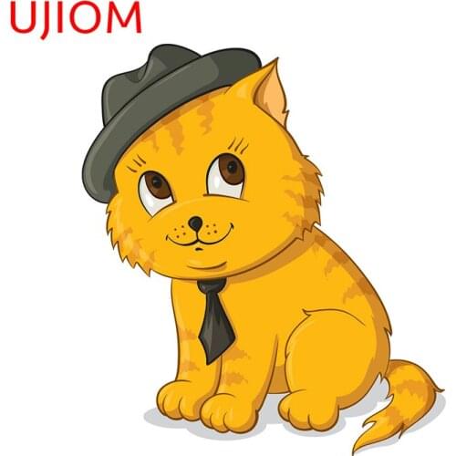 UJIOM Yellow Cat Door Sticker Wall Decorations Living Room Decals Personalise Home Office Bedroom Decor Wall Stickers Mural Art