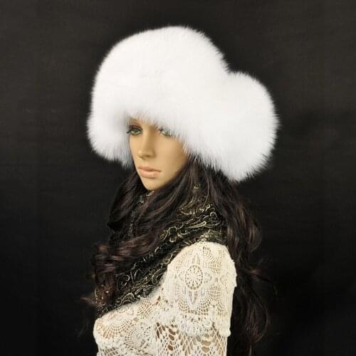 Women natural fox fur hat russia ushanka bomber hats winter warm ears fox fur cap