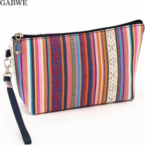 GABWE Colorful Vintage Women Cosmetic Bag Cotton Retro Makeup Bag Beauty Organizer Travel Pouch Necessarie Toiletry Wash Bag