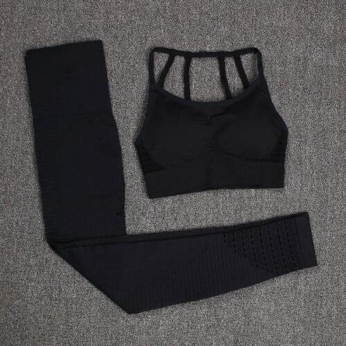 Woman Seamless Set Leggings Push-up Strappy Sports Bra 2Pcs Sports Suits Fitness Clothing Sportswear Gym Athleti Set