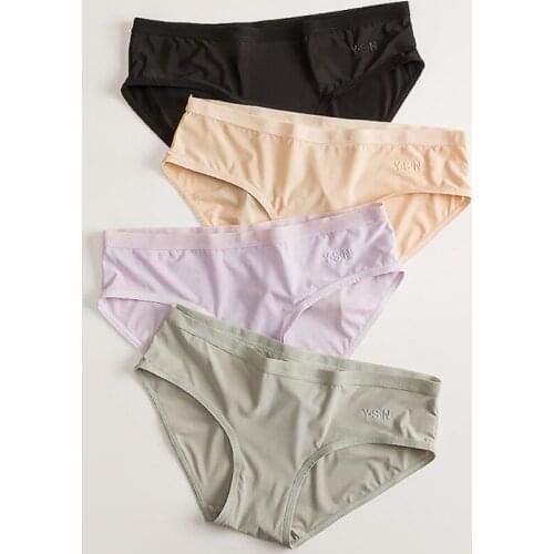 Women Ice Silk Panties Soft Comfortable Underwear Lingerie Brief Seamless Airy Low Waist One-piece For Female