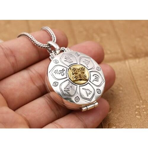925 Sterling Silver Om Mani Padme Hum open Openable men women amulet pendant Charm Locket A4755