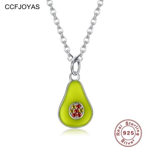 CCFJOYAS European and American 925 Sterling Silver Avocado Necklace for Women Green Dripping oil Fruit Pendant Necklace 2021