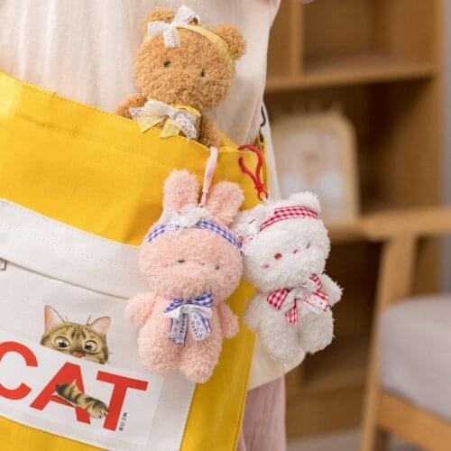 1Pc 13cm Kawaii Bear & Rabbit & Cat Plush Pendant Toys Cute Plush Keychain Dolls Stuffed Soft Dolls for Bag Cup Decorative Gift