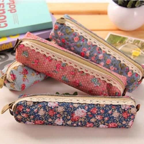 1pcs/lot vintage Flower Floral Lace Pencil Case Pencil Bag School Supplies Cosmetic Makeup Bag Zipper Pouch Purse Escolar