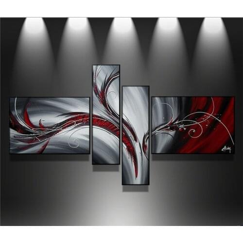 100%Hand-Painted Modern 4 pcs/set on Canvas Art line Abstract Oil Painting Wall Household Sitting Room Decoration