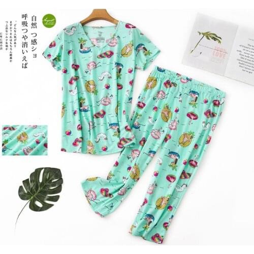 2020 Pajamas Set Casual Short Sleeve T-shirt Long Pants Summer Pyjama Big Size Mom 2020 Fashion Home Sleepwear