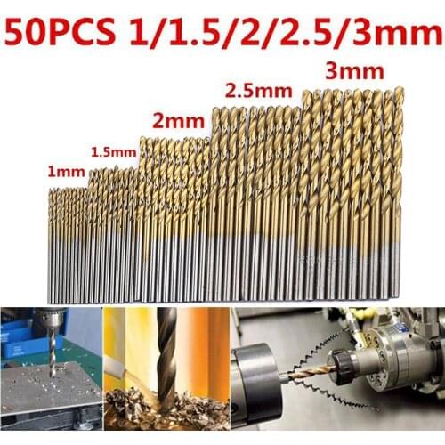 50 Pcs Titanium Coated Drill Bit Hss High Speed Steel Drill Bit Set Metal Hole Slotting Twist Drill Bit Tool 1/1.5/2/2.5/3 Mm
