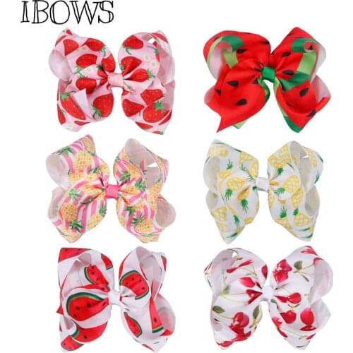 7" Fruit Ribbon Hair Bows Summer Style Girls Boutique Bowknot Cotton Watermelon Headbands Cute Hair Clip Kids Hair Accessories