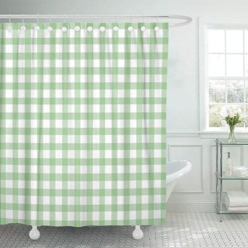 Abstract Gingham in Green Buffalo Casual Check Checkered Country Shower Curtain Waterproof Polyester Fabric 72 x 78 Inches