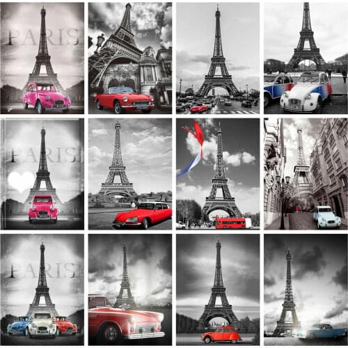 HUACAN Diamond Painting Full Round Square Landscape Car 5D Diamond Embroidery Sale Eiffel Tower Rhinestones Mosaic Wall Art