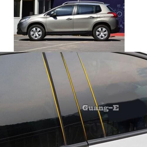 Car PC Material Pillar Post Cover Door Trim Window Piano Black Molding Sticker Plate For Peugeot 2008 2014 2015 2016 2017 2018