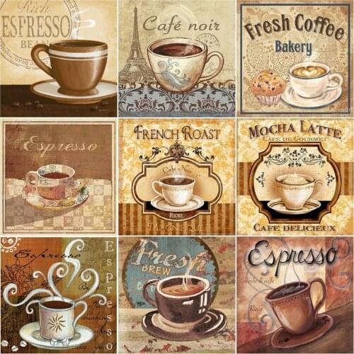 AZQSD 5D Diamond Painting Kit Coffee Picture Of Rhinestones Diamond Embroidery Landscape Mosaic Home Decor Handmade Gift
