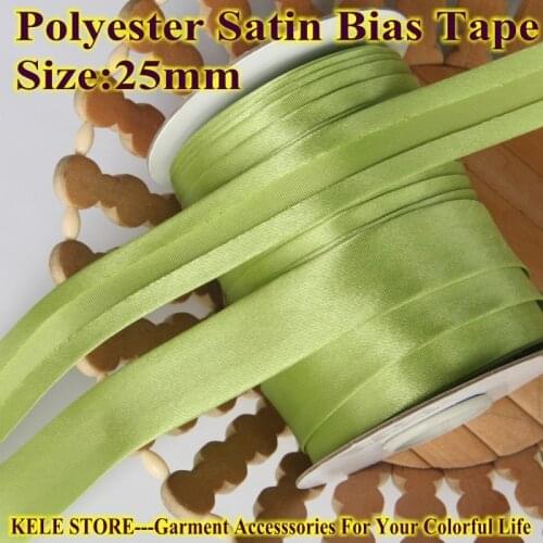 Free shipment--Polyester Satin Bias Tape ,bias binding size: 25mm 1" ,55yds DIY sewing fold accessories col mustard yellowgreen