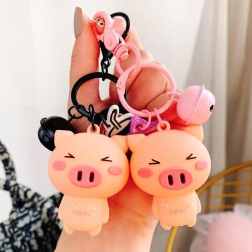 Cute Cartoon WOW Baby Pig Piggy Animal Keychain Key Chain Women Kids Toys Rubber Trinkle Key Ring Chains Car Bag Charm 778