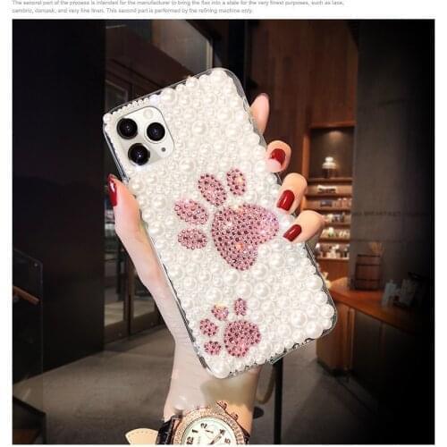 Fashion DIY Full Pearl Diamond Lovely Cute Cats Paw Case Cover For Samsung Galaxy A10/20/30/40/50/70/80/90 S A21/31/41/51/71
