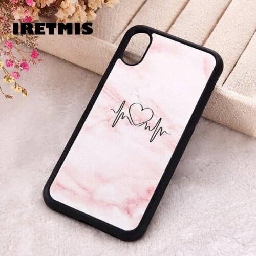 Iretmis 5 5S SE phone cover cases for iphone 6 6S 7 8 Plus X Xs Max XR 11 12 MINI Pro Silicone Heartbeat Love Heart Pink Marble