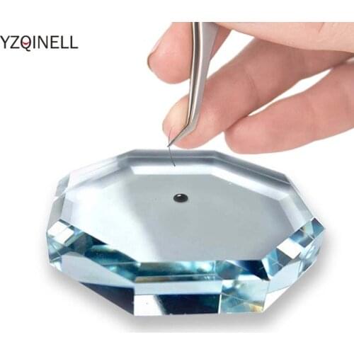 1PCS Eyelashes Glue Glass Holder False Eyelashes Stand Pad Fake Lashes Extensions Crystal Glass Adhesive Glue Pallet