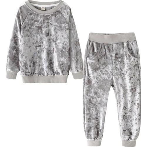 Childrens Suit 2018 New Fashion Girls and Boys Tide Clothes Sports Two-Piece Spring and Autumn Velvet Suit