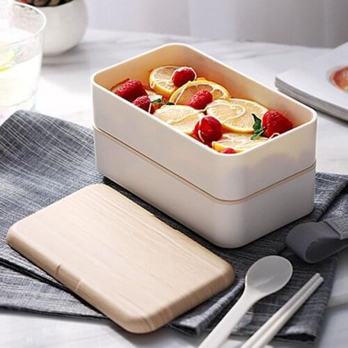 Double Layer Wood Grain Lunch Box Multifunctional Microwave Plastic Lunch Storage Box safe and lightweight