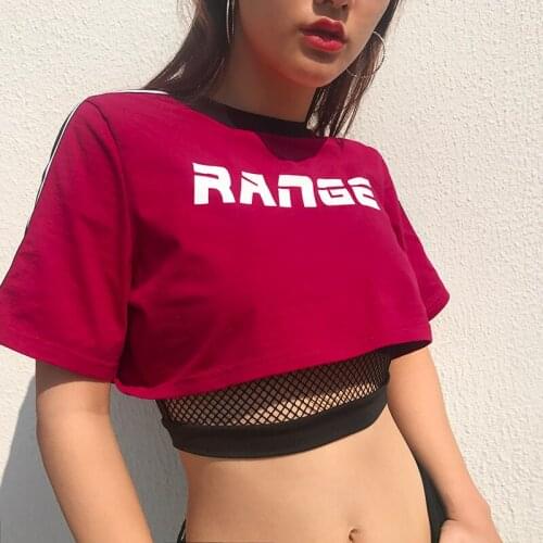Summer Letter Printed T-Shirt Women Active Side Striped Loose Fitting Crop Top Short Sleeve O-Neck Wild Chic Shirt Top