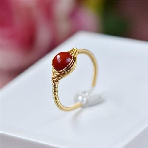 Carnelian Wire Wrapped Ring | Handmade Stackable Crystal | gold wire Motivation | Sacral chakra | Natural Red Stone Ring KLJ39FI